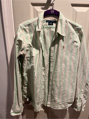 Ralph Lauren Mint Green & White Striped Button-Down Shirt